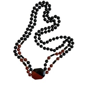 Vintage Beaded Necklace Double Strand w/ Plaque Marble or Glass